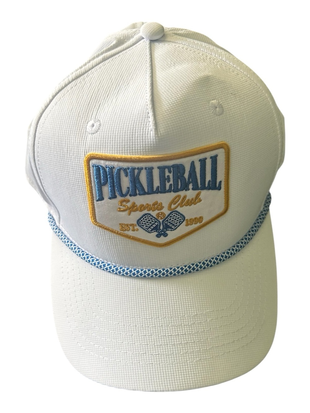 White Baseball Cap with Blue Trim